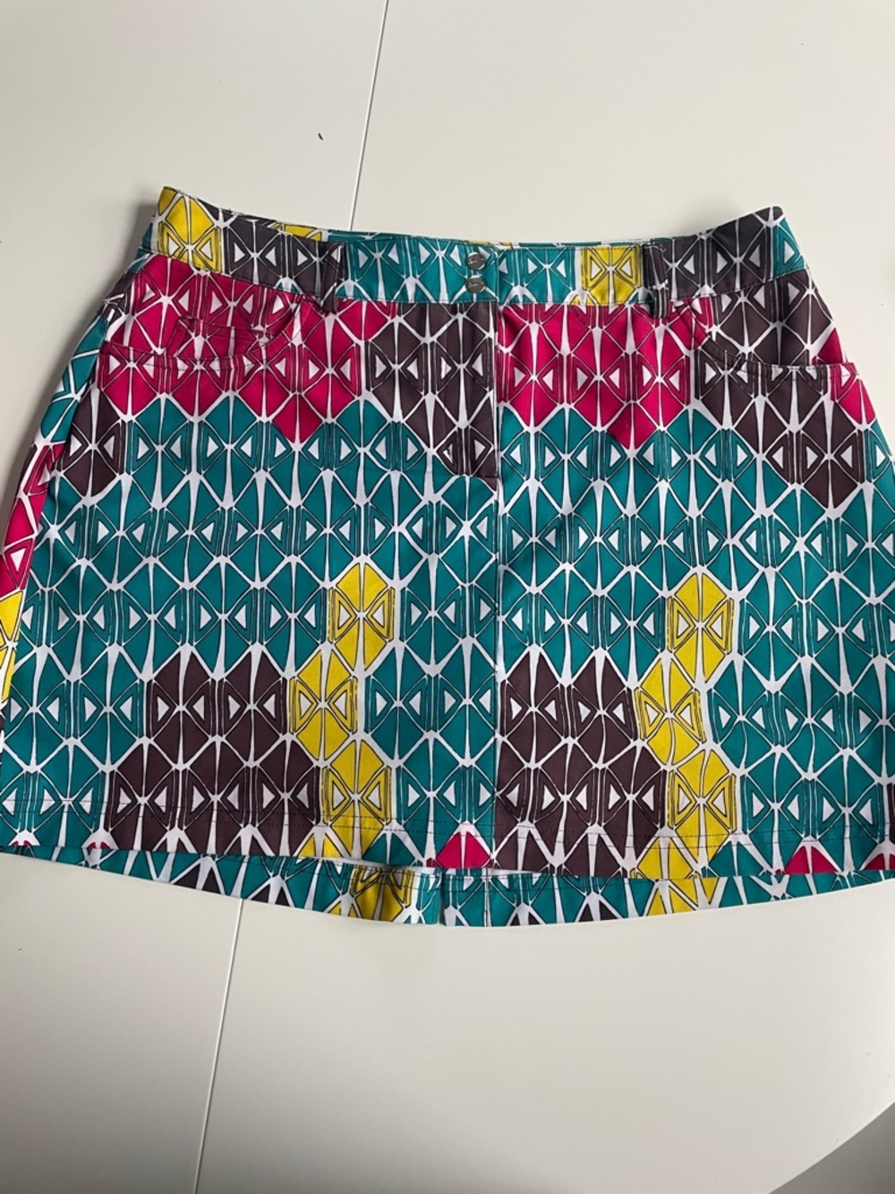 Slazenger Teal Pink Yellow Brown Geometric Mini Skirt